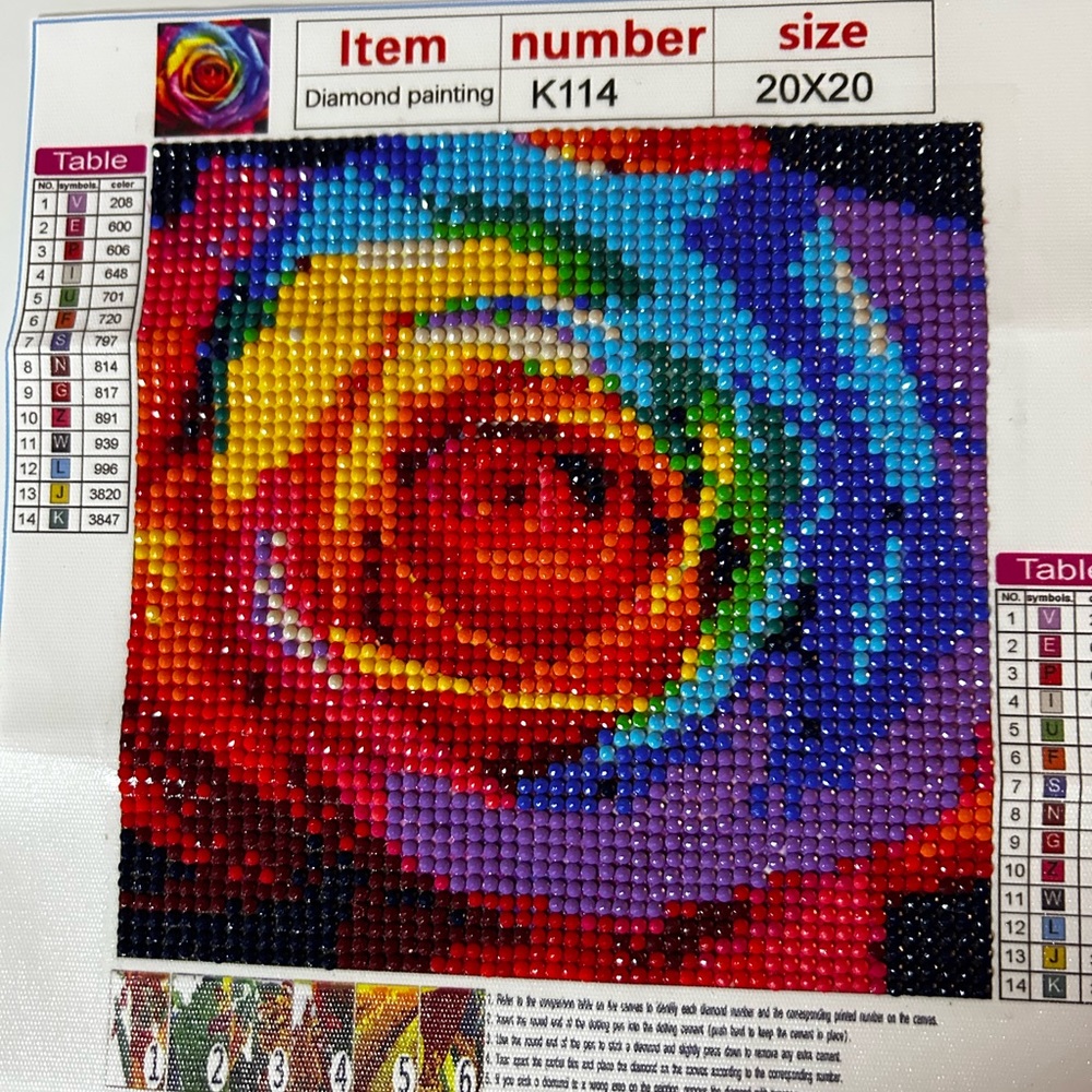 8”x8” Finished Rainbow Rose Diamond Painting